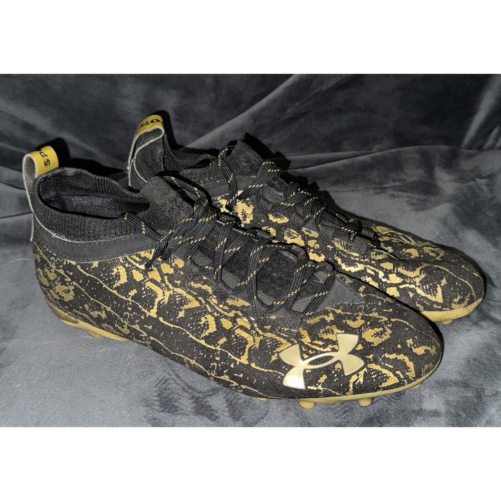 UNDER ARMOUR SPOTLIGHT LUX Suede 2.0 Men's 10 Black Gold Chrome Football Cleats